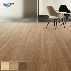 オフィスや店舗、各種施設で幅広く利用できる、ワックスメンテナンス不要の高意匠置敷きビニル床タイル