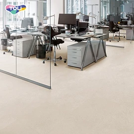 オフィスや店舗、各種施設で幅広く利用できる、ワックスメンテナンス不要の高意匠置敷きビニル床タイル