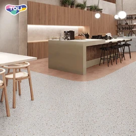 オフィスや店舗、各種施設で幅広く利用できる、ワックスメンテナンス不要の高意匠置敷きビニル床タイル