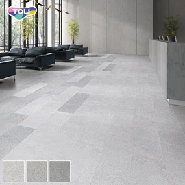 オフィスや店舗、各種施設で幅広く利用できる、ワックスメンテナンス不要の高意匠置敷きビニル床タイル