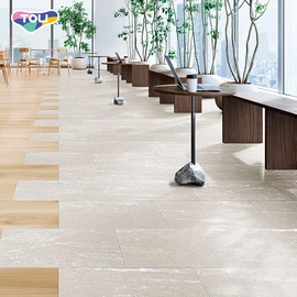 オフィスや店舗、各種施設で幅広く利用できる、ワックスメンテナンス不要の高意匠置敷きビニル床タイル