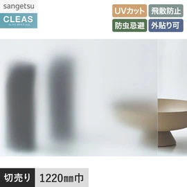 マットタイプの外貼り用フィルム。UVカット99%以上、飛散防止、防虫忌避、屋外施工可。幅122cm