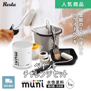 壁紙にも塗れる水性ペンキ 白 muni （1kg）道具付き ペイントチャレンジセット