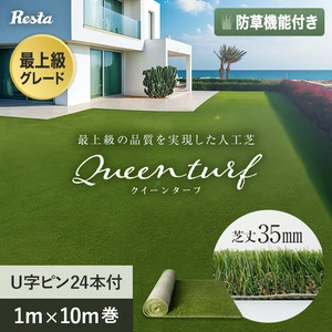 人工芝 ロール 1m×10m 芝丈35mm リアル人工芝 クイーンターフ U字ピン24本付き