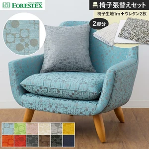 FORESTEX 椅子張り生地 ビット 150cm巾 1m お得な張替用ウレタン2枚セット